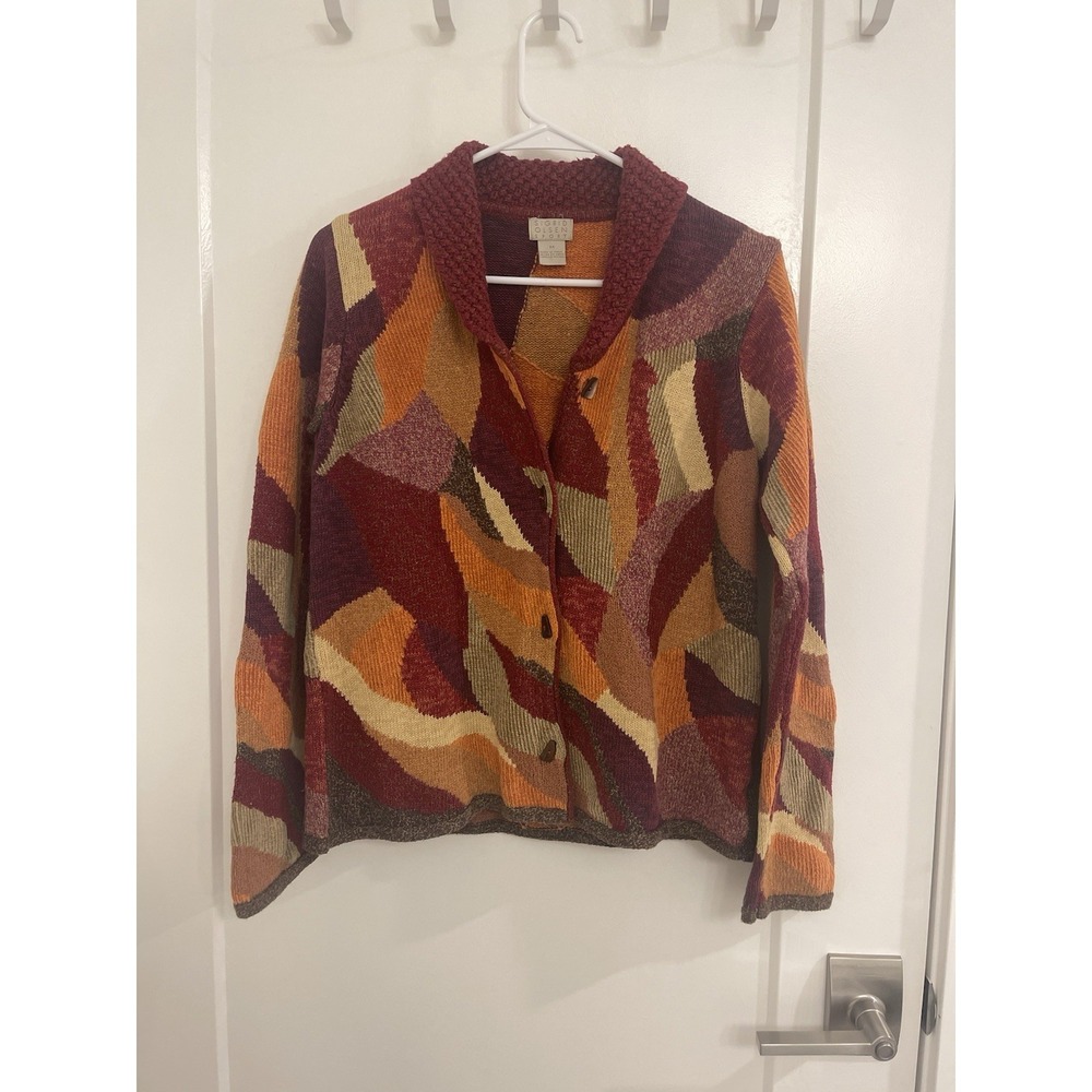Vintage 80s Color block Fall Cardigan GrandmaCore Funky Preppy Holiday